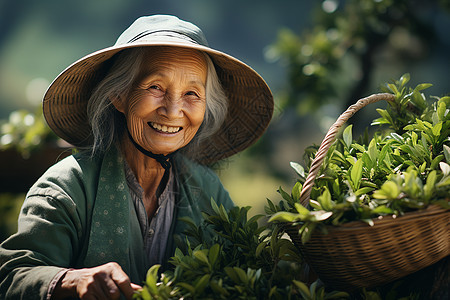 茶园微笑的草帽女士图片