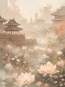 中国园林的画卷背景图片