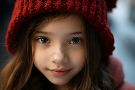 小女孩戴着针织帽图片
