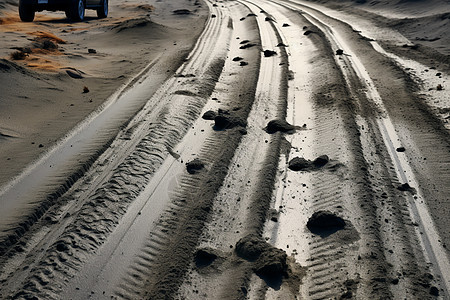 沙中的卡车痕迹图片