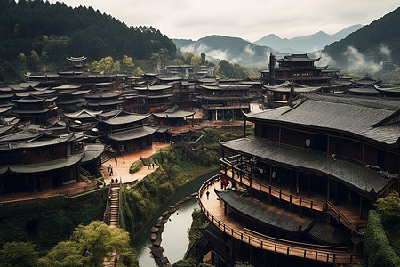 传统土楼风景如画的土楼住宅背景