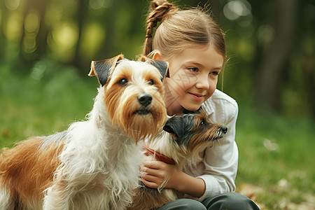 小女孩与狗狗图片