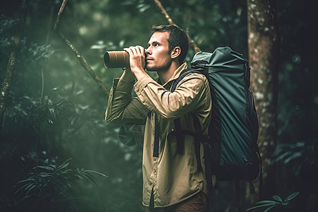 森林中的探险家背景图片