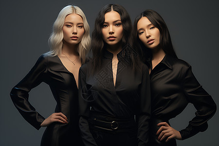 三个穿着黑色衣服的模特图片