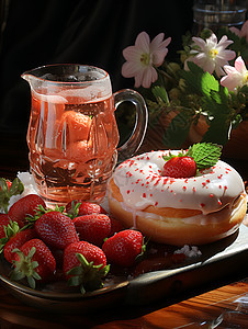 可口的草莓和甜甜圈背景图片