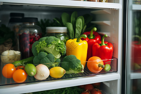 冰箱中的新鲜食材背景图片