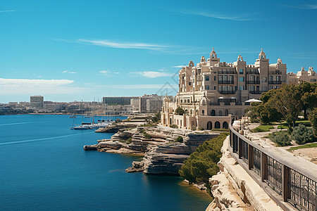 地中海岛屿上的城市全景图片
