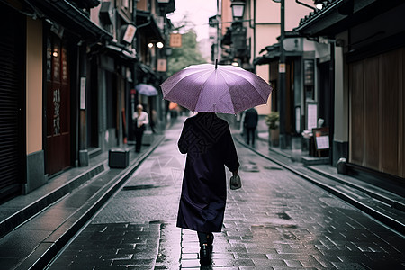 街道拿着雨伞的女士图片