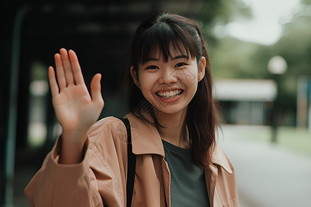 户外愉快的短发女孩图片