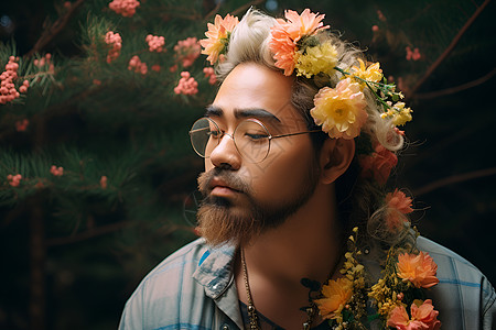 戴着花环的男人图片