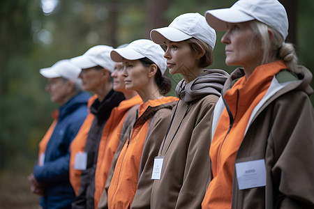 排队站立在一起的志愿者图片