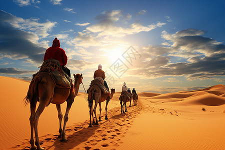 沙漠中的骆驼和人背景