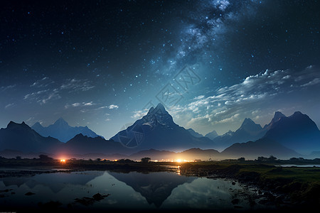 夜晚壮观的山脉背景图片
