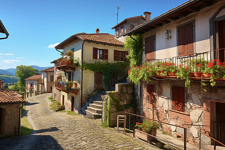 乡村的房屋街道背景图片