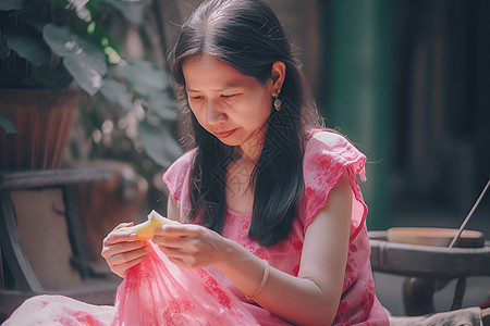 粉色裙子的女子图片