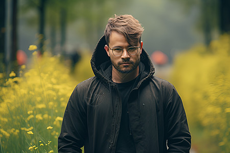 油菜花地的男子背景图片