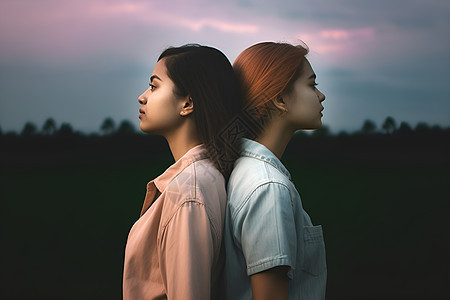 背靠背的两个女人图片