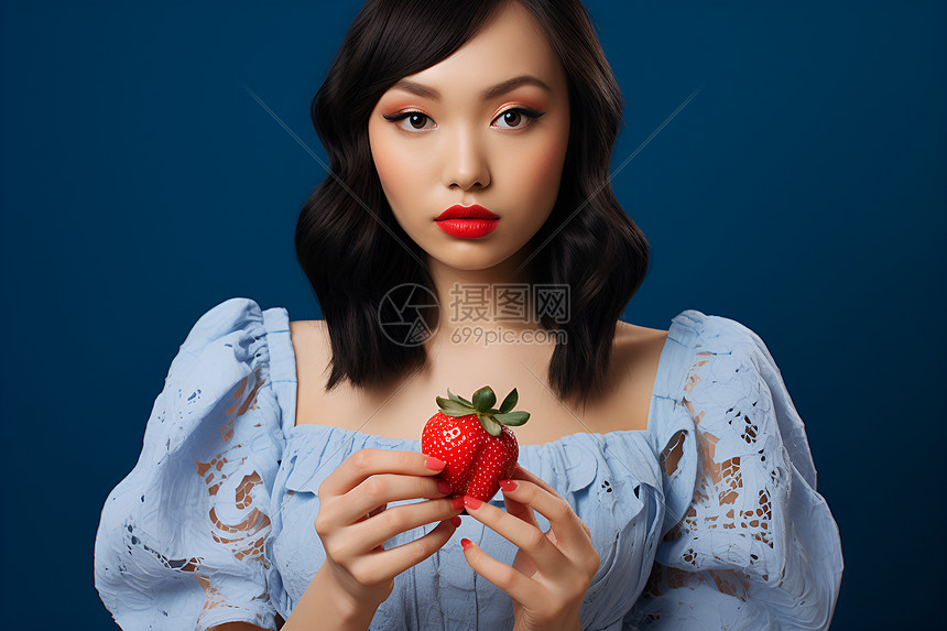 拿着草莓的女性图片