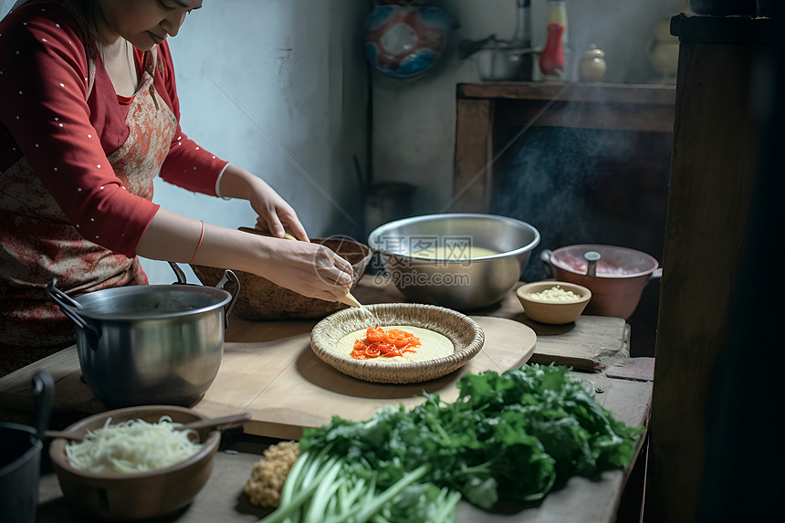 女性在厨房里做饭图片