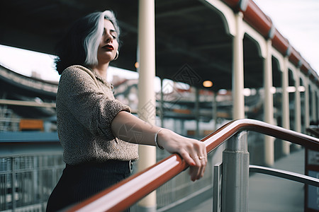 个女人倚栏而立图片