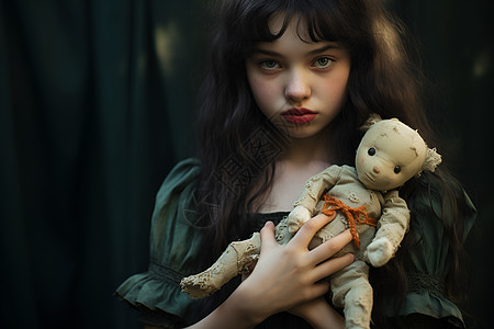 少女抱着娃娃图片