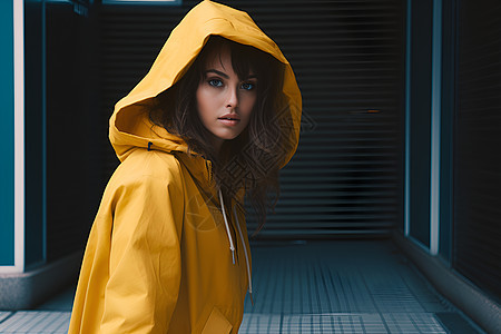黄色雨衣的女人图片