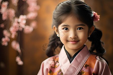 樱花裙少女与日本美景图片
