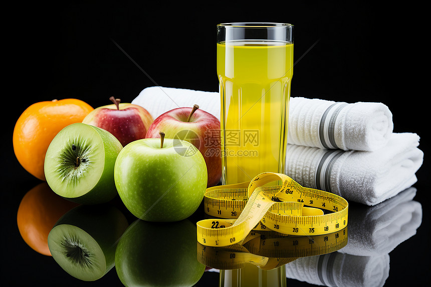 健康果汁与测量带图片