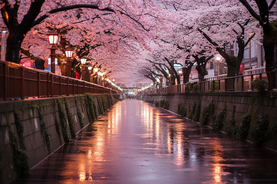 樱花夜景图片