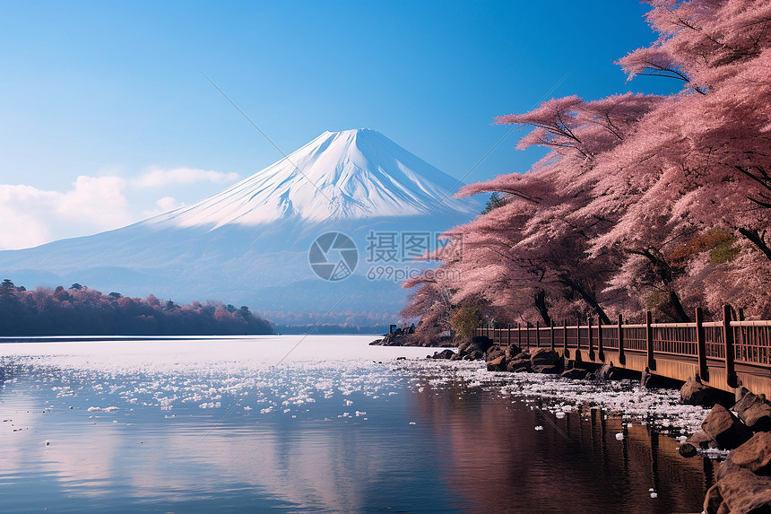 樱花雪山图片