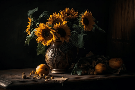 花瓶中的太阳花背景图片