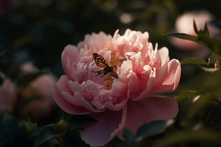 牡丹花朵上的蝴蝶昆虫图片