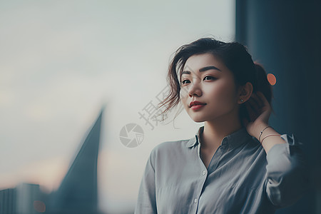 手扶脖颈的女人背景图片