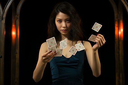 玩牌的女人图片