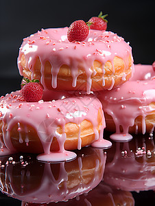 三个粉色甜甜圈图片