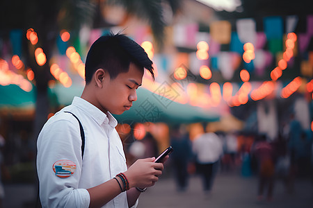 街道上玩手机的男子图片