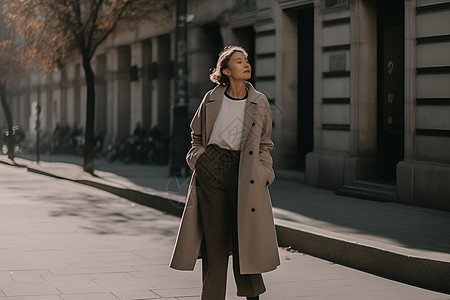 身穿米色大衣的女士高清图片