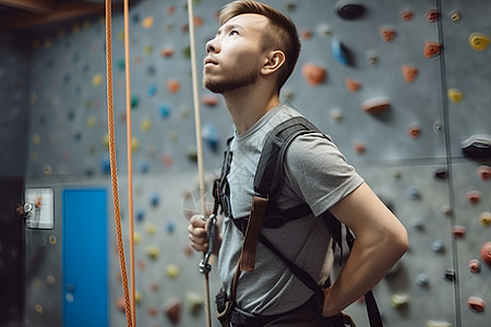 攀岩运动攀岩的年轻男性背景