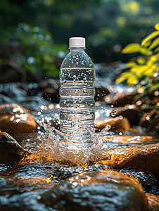 溪流中的瓶装水背景图片