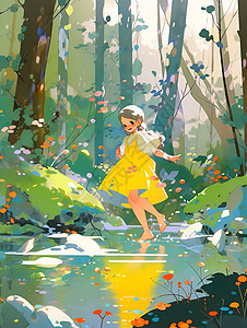 少女漫步林间背景图片