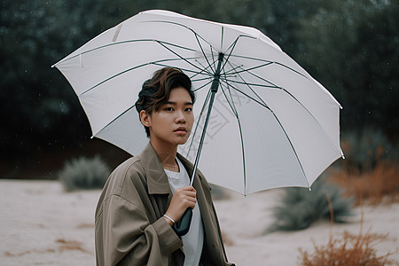 白色雨伞打伞的女子背景