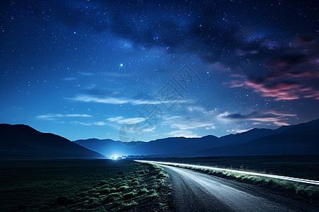 夜晚的公路星空马路高清图片