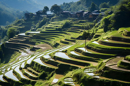 山脉梯田图片