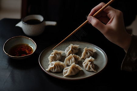 盘子中健康的蒸饺图片