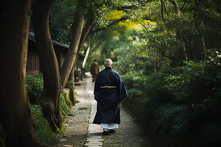僧侣漫步在树林之间图片