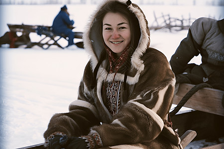 雪中皮袍女子背景图片