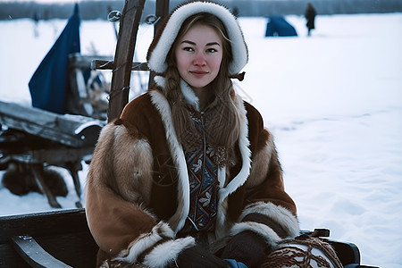 雪地里的女人背景图片