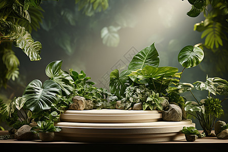 平台上的绿色植物背景图片