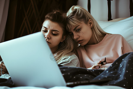 两个女孩在床上图片