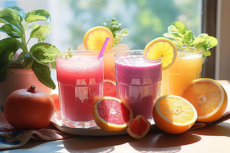 玻璃杯中健康的果汁图片